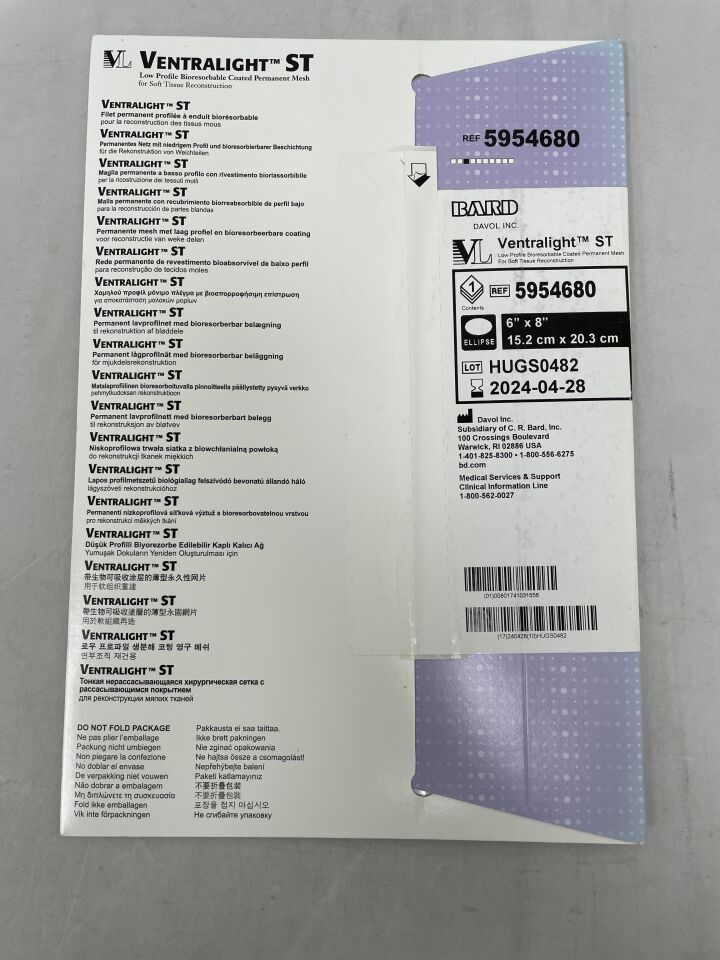 5954680 - BARD - Ventralight ST Mesh, Ellipse 6" x 8", (BX/1) - ( Expiry Date: 2024-04-28 )