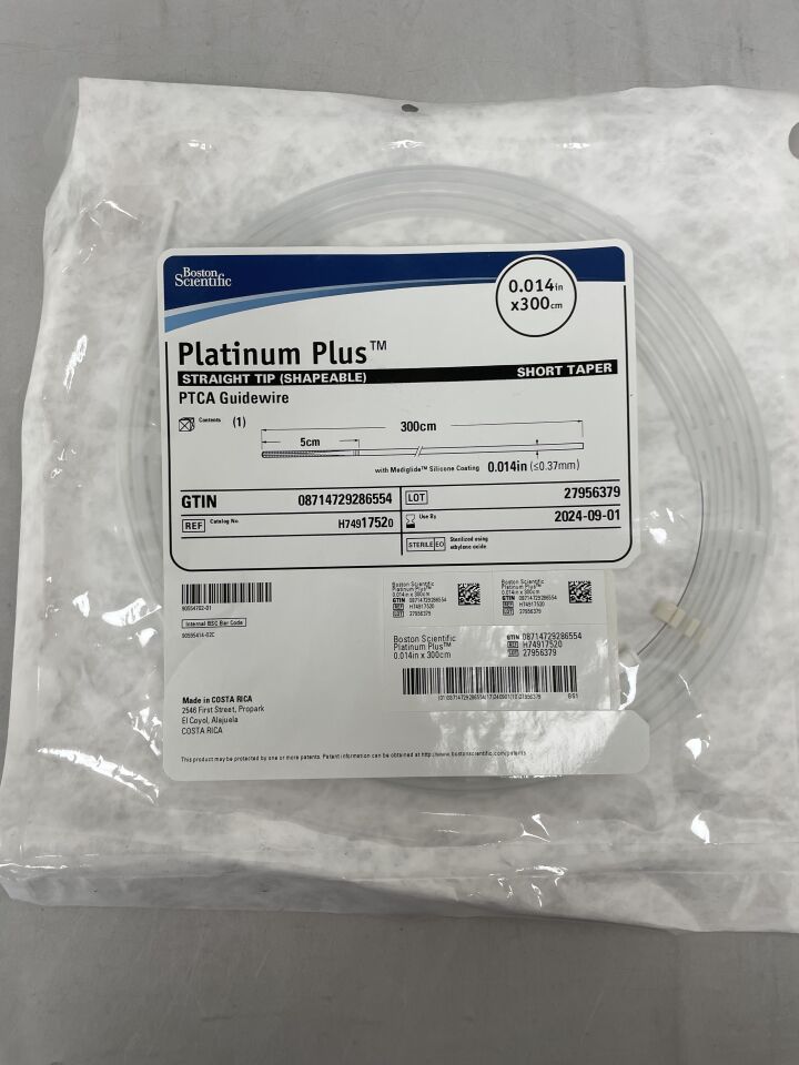 1752 - BOSTON SCIENTIFIC - Platinum Plus Straight Tip Guidewire 0.014inx300cm, (EA) - ( Expiry Date: 2024-09-01 )