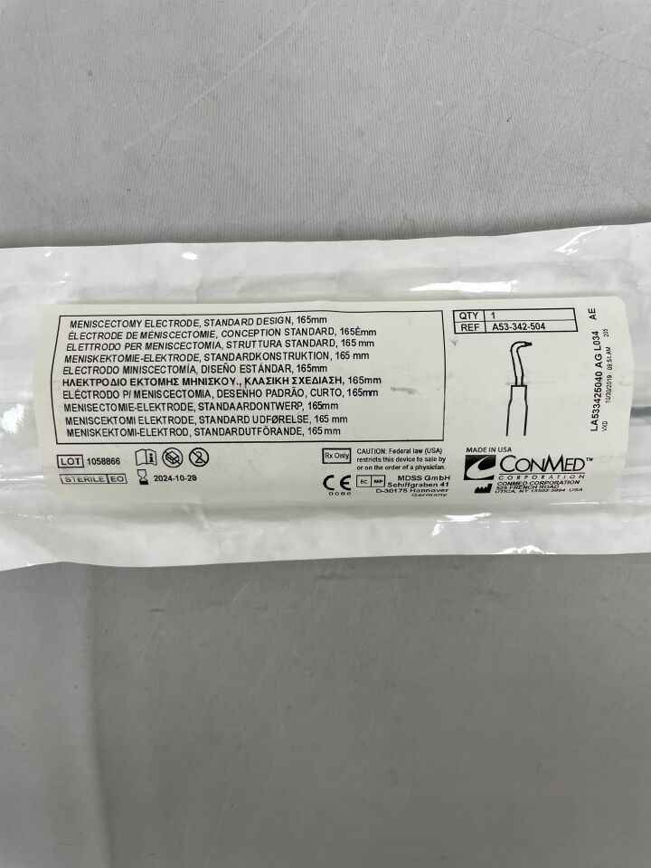 A53-342-504 - CONMED - Meniscectomy Electrode, Standard 165mm, (EA) - ( Expiry Date: 2024-10-29 )