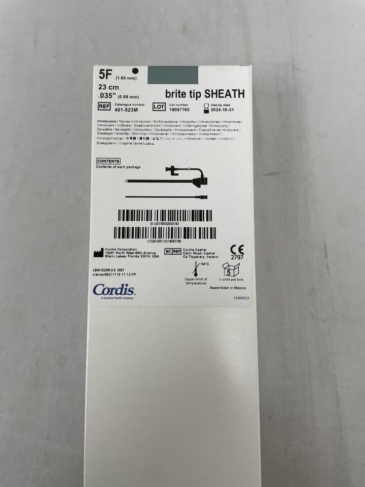 401-523M - CORDIS - Brite Tip SHEATH Introducer - 5Fr x 23cm x .035", () - ( Expiry Date: 2024-10-31 )