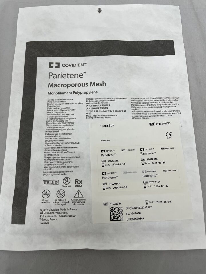 PPM1106X3 - COVIDIEN - Parietene Macroporous Mesh, 11cm X 6cm, (EA) - ( Expiry Date: 2024-06-30 )