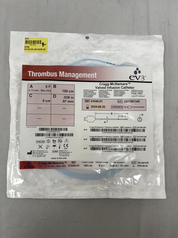 41049-01 - EV3 - Cragg-McNamara Valved Infusion Catheter 5F x 100cm x 5cm, (EA) - ( Expiry Date: 2024-08-20 )