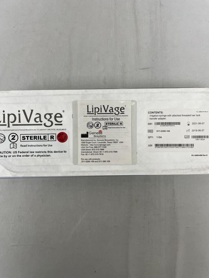 D11-0290-108 - GENESIS BIOSYSTEMS - LipiVage Irrigation Syringe w/Attached Threaded Adapter, (EA) - ( Expiry Date: 2021-06-07 )