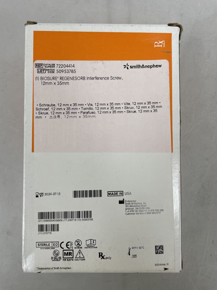 72204414 - SMITH & NEPHEW - Biosure Regenesorb Interference Screw 12mm x 35mm, (BX/1) - ( Expiry Date: 2024-07-15 )