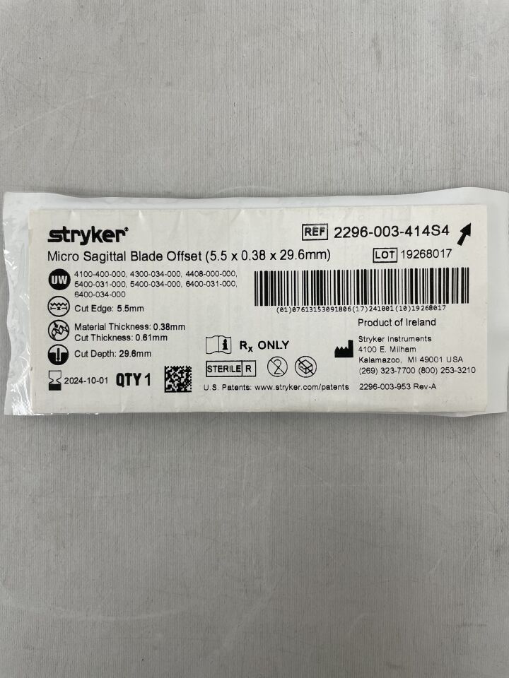 2296-003-414S4 - STRYKER - Micro Sagittal Blade Offset 5.5mm x 29.6mm x 0.38mm, (EA) - ( Expiry Date: 2024-10-01 )