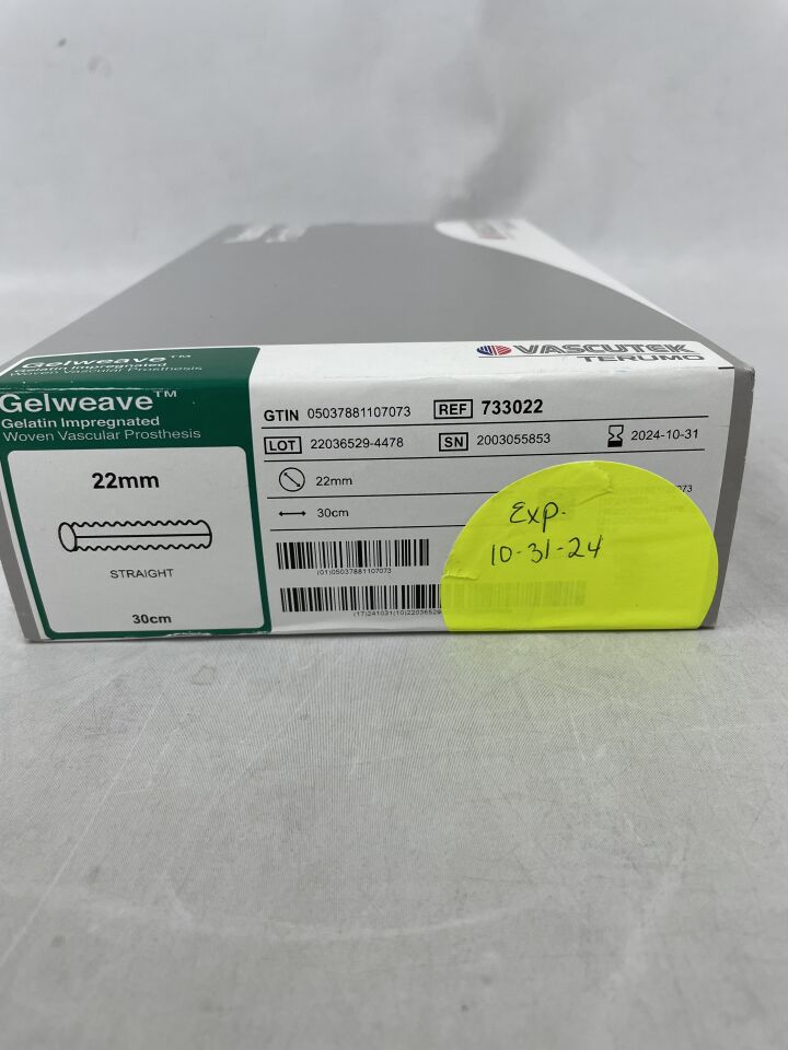 733022 - TERUMO - Vascutek Gelweave Vascular Graft, Straight 22mm x 30cm, (EA) - ( Expiry Date: 2024-10-31 )
