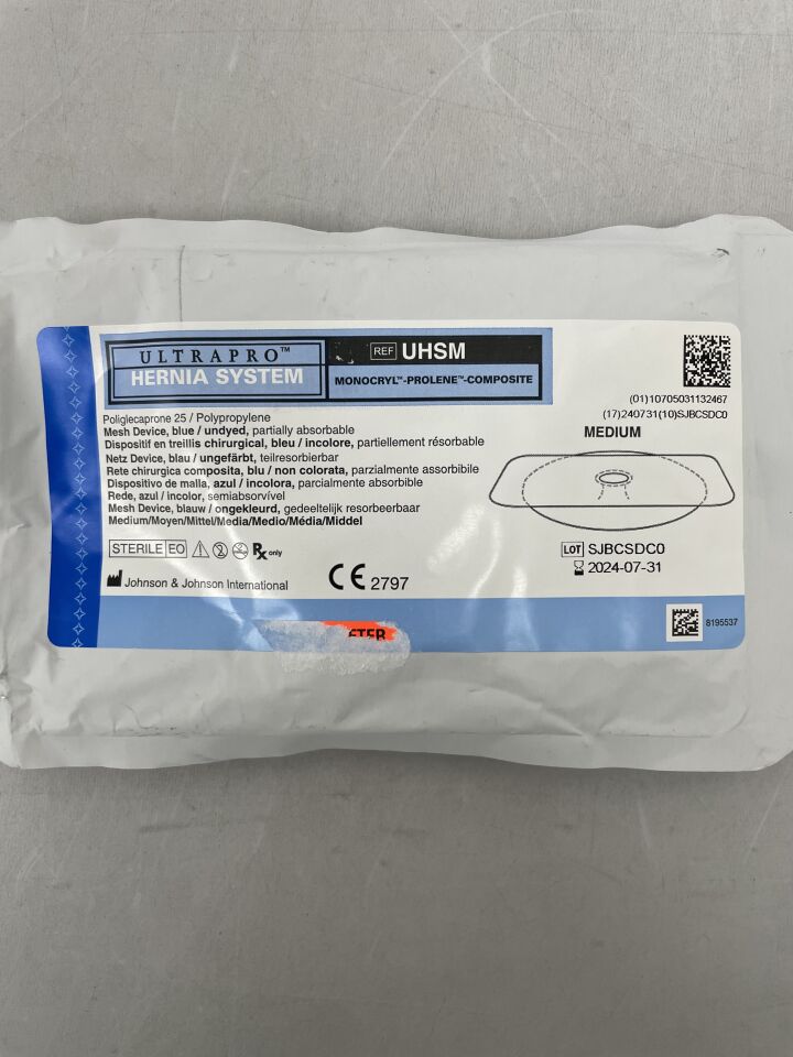UHSM - ETHICON - Ultrapro Hernia System, Medium, 6 x 12 cm, (EA) - ( Expiry Date: 2024-07-31 )