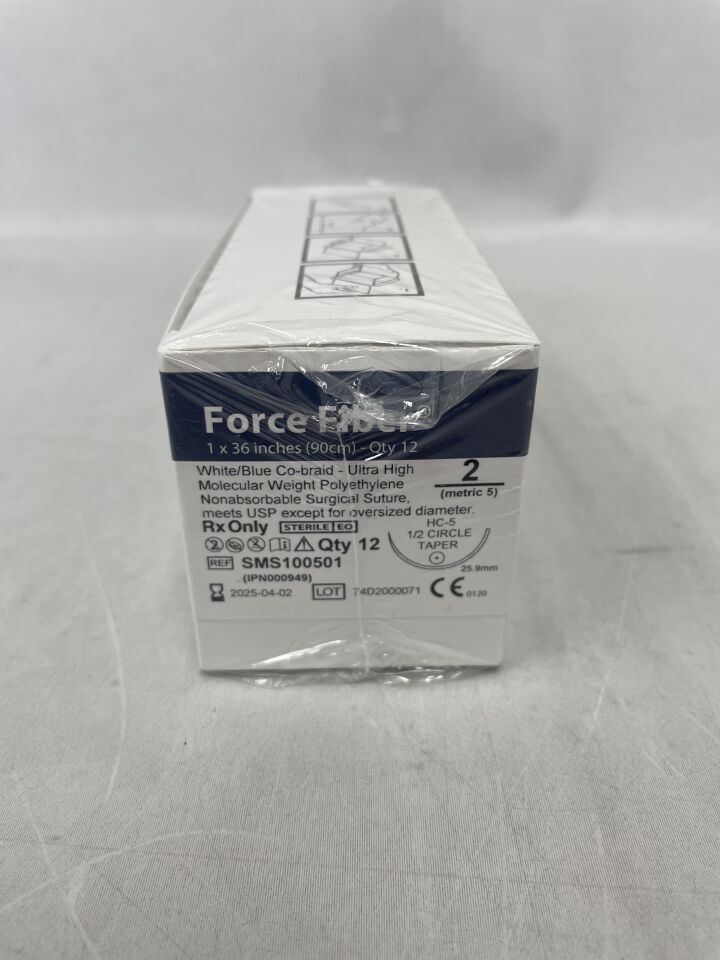 SMS100501 - TELEFLEX - 2 Tornier ForceFiber 3-4 白色/藍色共編 UHMWPE 縫合線 36 英吋 HC-5 錐形，（盒/12）-（有效期限：2025-04-02）
