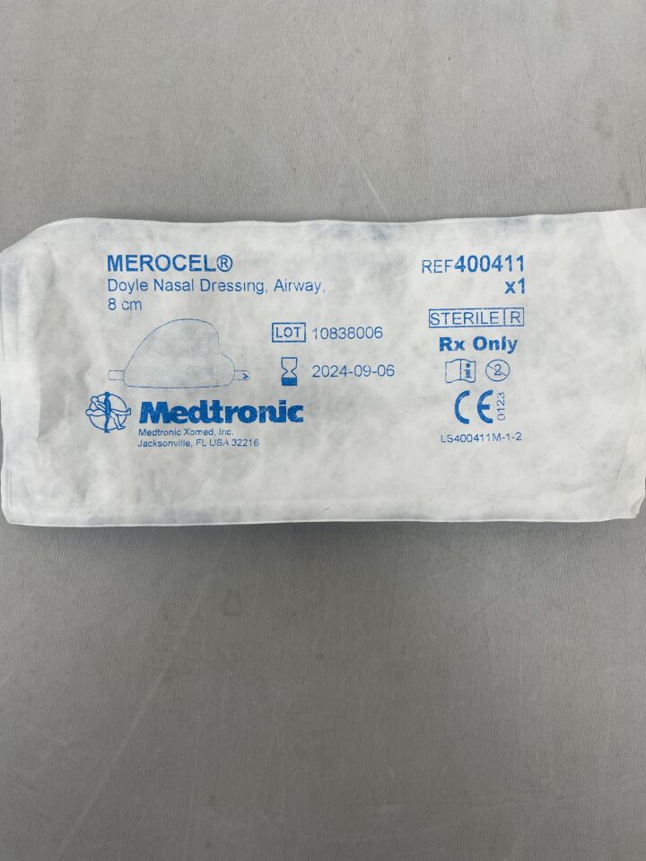 400411 - MEDTRONIC - MEROCEL Doyle Nasal Dressing, Airway, w/o String 1.5cm x 3cm x 8cm, () - ( Expiry Date: 2024-09-06 )