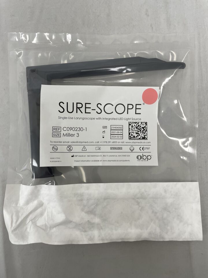 C090230-1 - OBP - Sure-Scope Laryngoscope with Light, Miller 3, (EA) - ( Expiry Date: 2024-02-03 )
