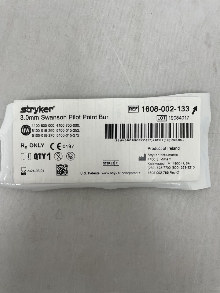 1608-002-133 - STRYKER - Fluted Swanson Pilot Point Micro Burr, 3 mm Head Diameter,, (EA) - ( Expiry Date: 2024-03-01 )