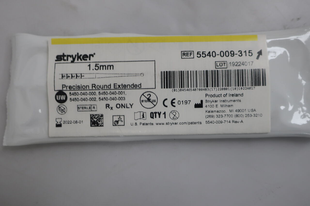 5540-009-315 - STRYKER - S2 Precision Round Bur Extended, Two-Flutes 1.5mm, (EA) - ( Expiry Date: 2024-05-01 )