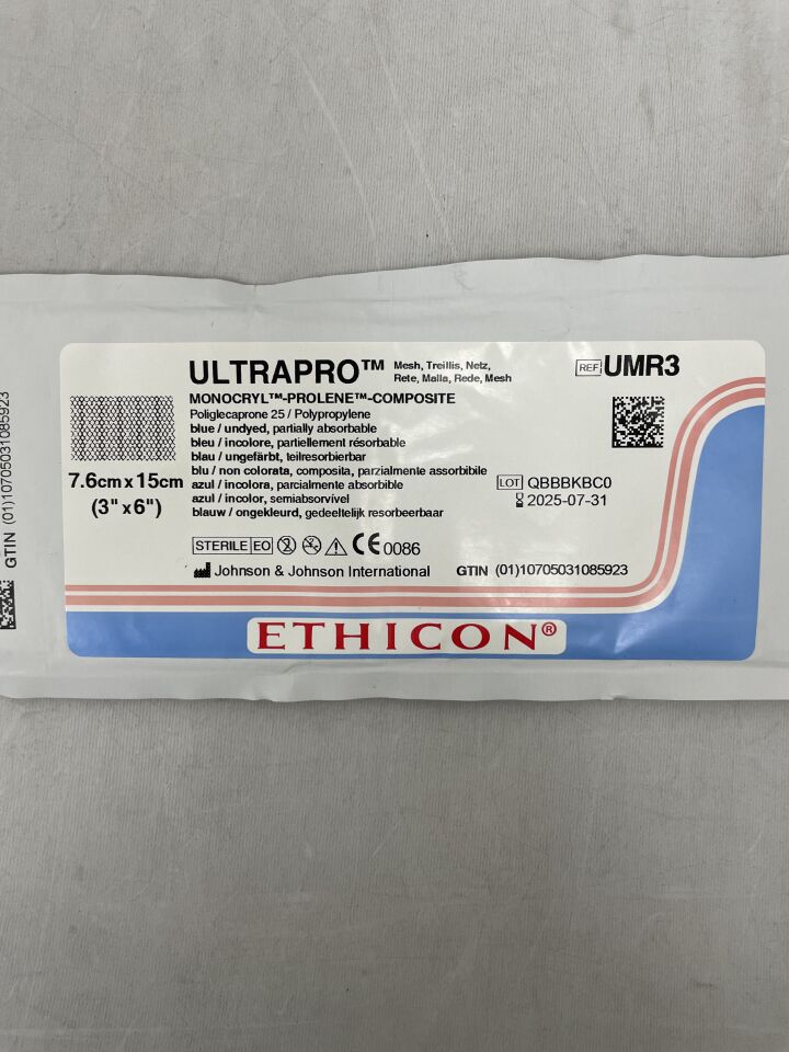 UMR3 - ETHICON - Ultrapro 平面疝氣修補網片，7.6 x 15 厘米，矩形，（EA）-（有效期至：2025-07-31）