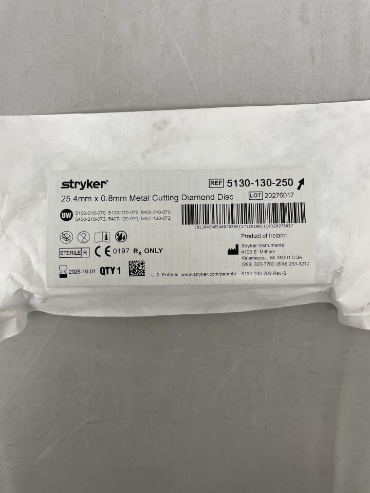 5130-130-250  -  STRYKER  -  Diamond Disc Burr, 25.4 dia. x 0.8 mm Head Length , ( EA )  -  ( Expiry Date : 2025-10-01 )