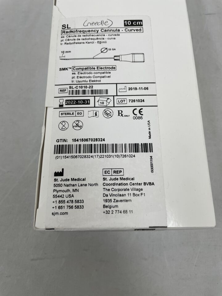 SL-C1010-22 - ABBOTT - SJM RF Cannula, Curved 10cm x 10mm, 22G, (BX/10) - ( Expiry Date: 2022-10-31 )