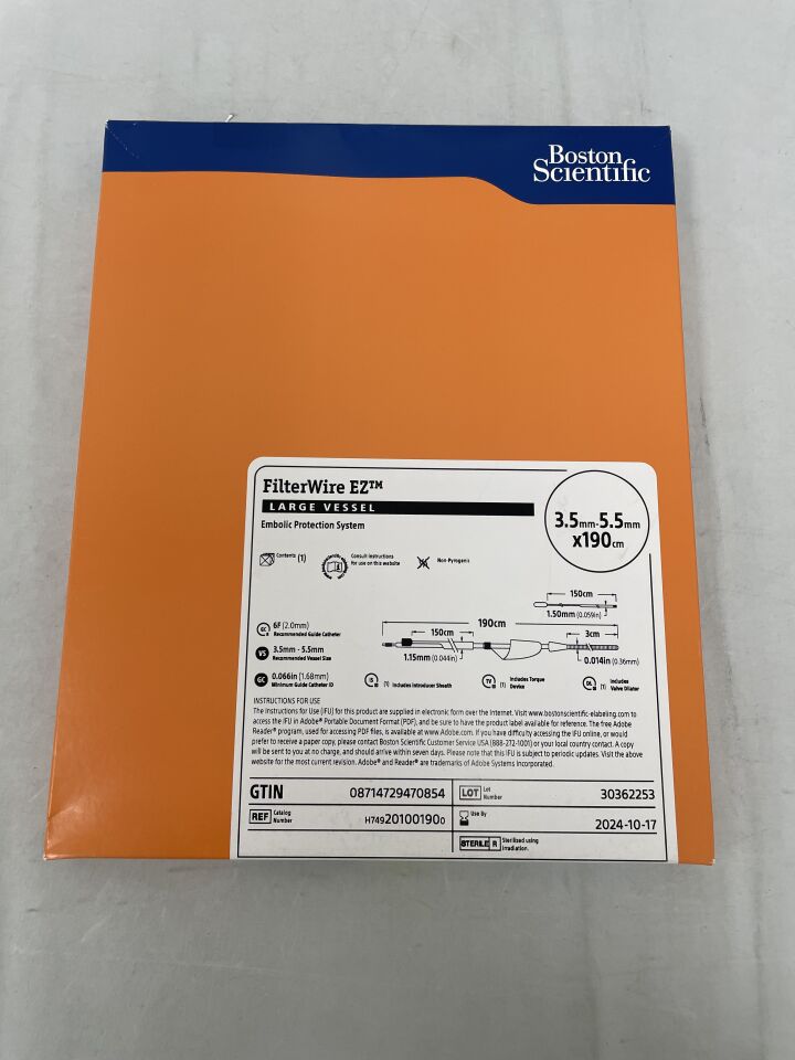 20100190 - BOSTON SCIENTIFIC - FilterWire EZ Embolic Protection System - Large Vessel - 3.5mm-5.5mm x 190cm, (BX/1) - ( Expiry Date: 2024-10-17 )