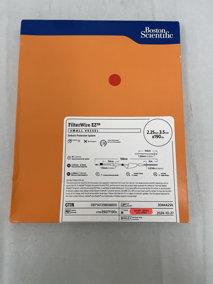 39071190 - BOSTON SCIENTIFIC - FilterWire EZ Embolic Protection System - Small Vessel - 2.25mm-3.5mm x 190cm, (BX/1) - ( Expiry Date: 2024-10-27 )