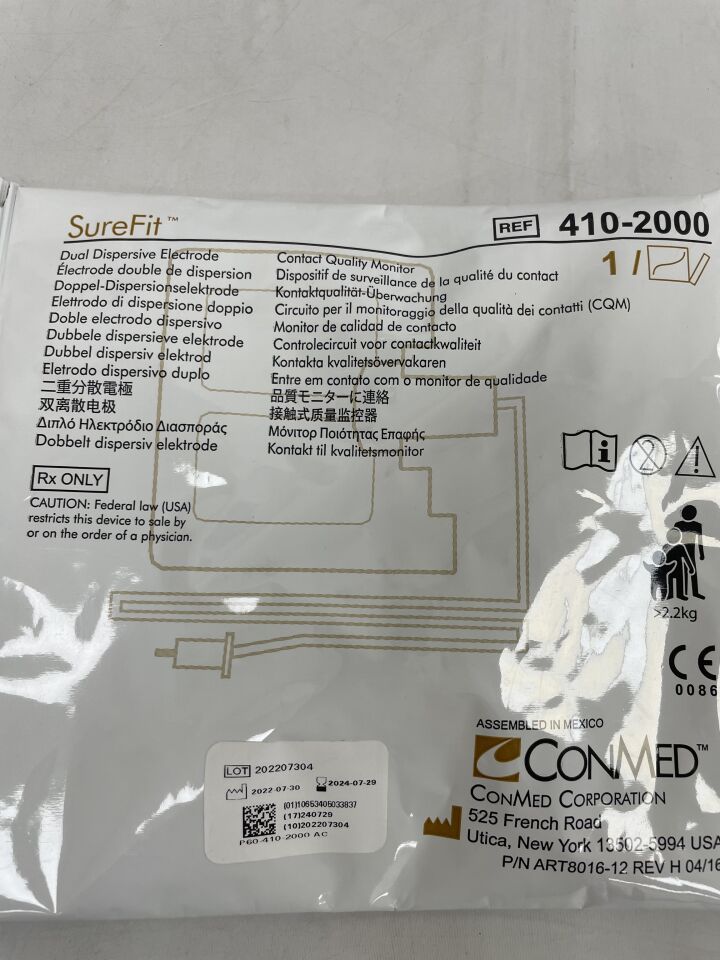 410-2000 - CONMED - surefit dual dispersive electrode with 10' cable, () - ( Expiry Date: 2024-10-06 )