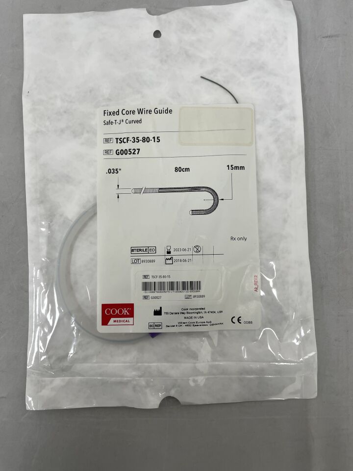 G00527 - COOK - Fixed Core Wire Guide Safe-T-J Curved .035" x 80cm x 15mm, (EA) - ( Expiry Date: 2023-06-21 )