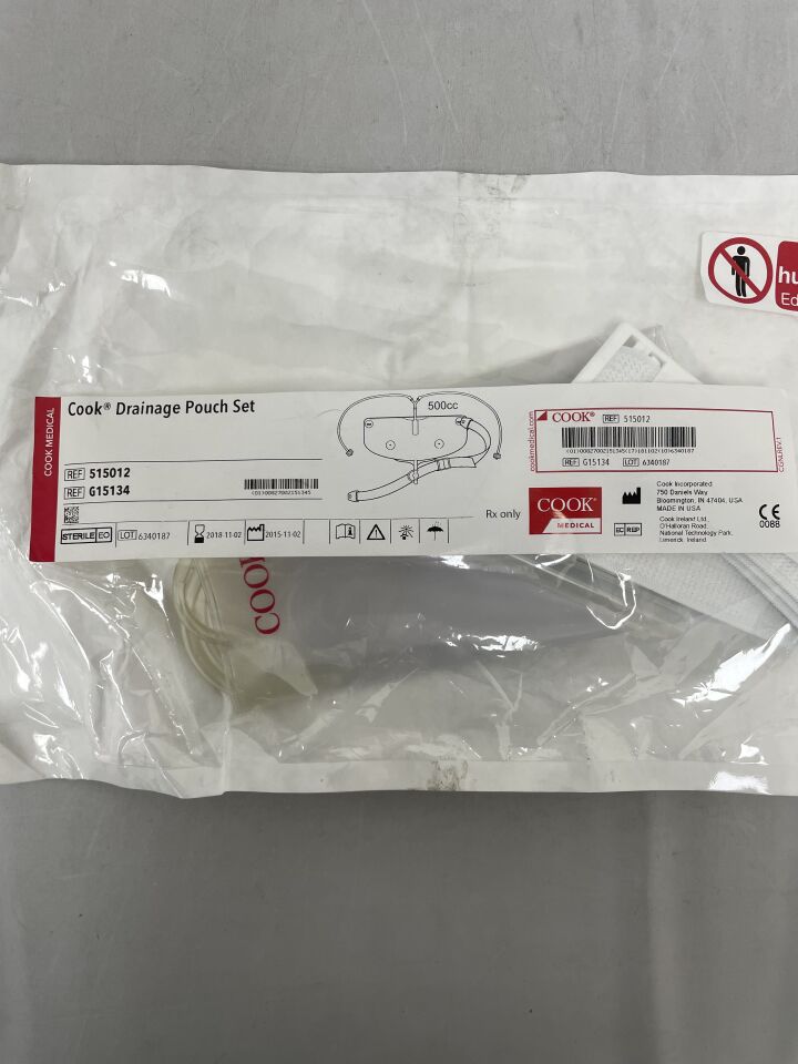 G15134 - COOK - Drainage Pouch Set, Single Connector and Connecting Tube, 500cc, (EA) - ( Expiry Date: 2018-11-02 )