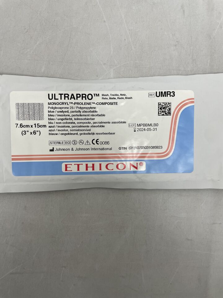 UMR3 - ETHICON - Ultrapro Flat Hernia Mesh, 7.6 x 15 cm, Rectangle, (EA) - ( Expiry Date: 2024-05-31 )
