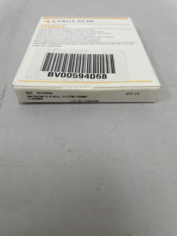 70142034 - GYRUS ACMI - Micron II All Titanium Monolithic Centered Torp 3.0mm x 3.0mm, (BX/1) - ( Expiry Date: 2024-08-31 )