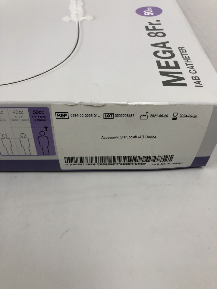 0684-00-0296-01U - MAQUET - Mega 8Fr Intra-Aortic Balloon Catheter and Insertion Kit, 50cc, StatLock IAB Device Accessory, (BX/1) - ( Expiry Date: 2023-05-28 )