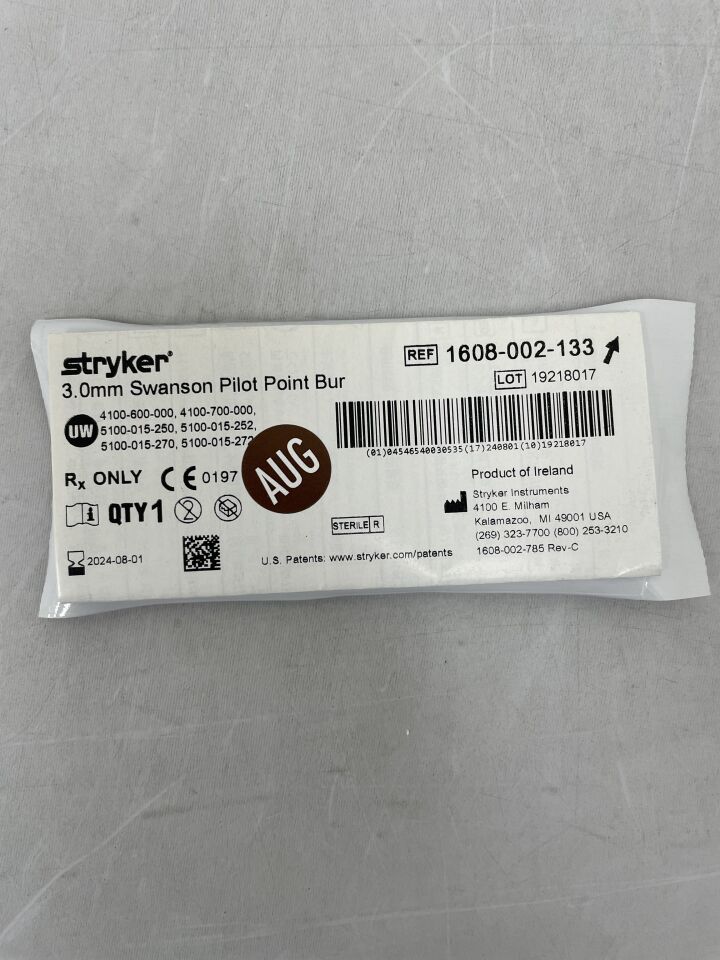 1608-002-133 - STRYKER - Fluted Swanson Pilot Point Micro Burr, 3 mm Head Diameter, (EA) - ( Expiry Date: 2024-08-01 )