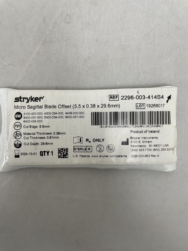 2296-003-414S4 - STRYKER - Micro Sagittal Blade Offset 5.5mm x 29.6mm x 0.38mm, (EA) - ( Expiry Date: 2024-10-01 )