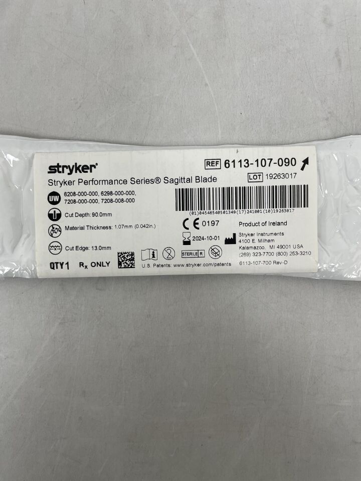 6113-107-090 - STRYKER - Sagittal Saw Blade, 90 L x 13 mm W, 1.07 mm Cut Thickness, (EA) - ( Expiry Date: 2024-10-01 )