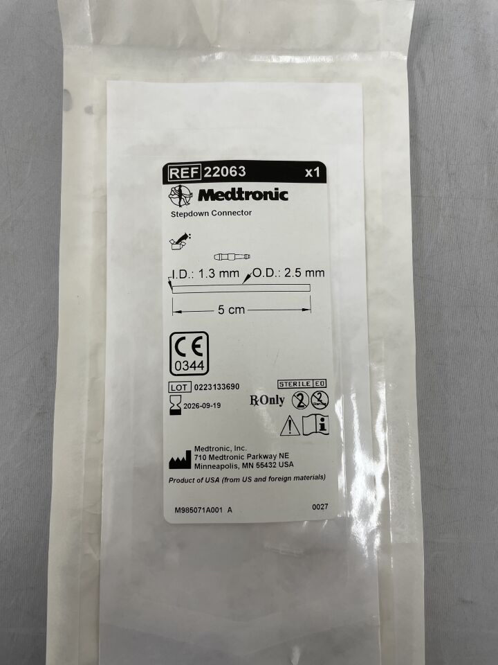 22063  -  MEDTRONIC  -  Catheter Connector, 1.3 ID x 2.5 mm OD, 5 cm Length , (  )  -  ( Expiry Date : 2026-09-19 )