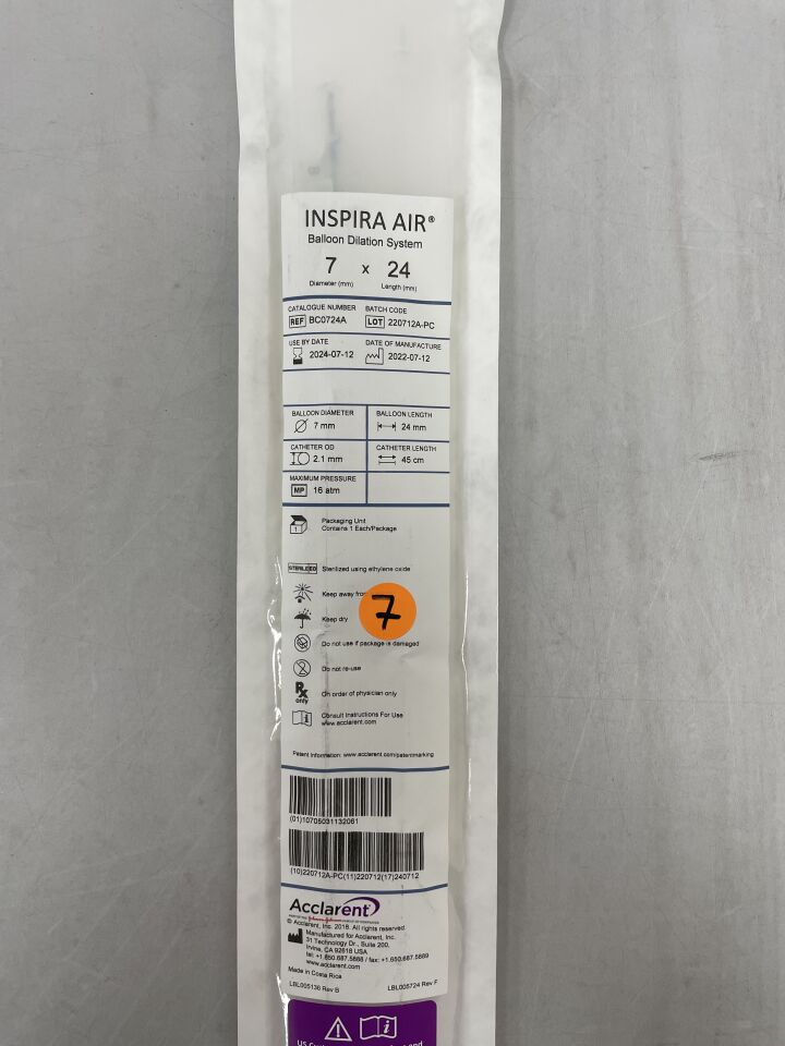 BC0724A - ACCLARENT - INSPIRA AIR BALLOON DILATION SYSTEM 7x24, () - ( Expiry Date: 2024-07-12 )