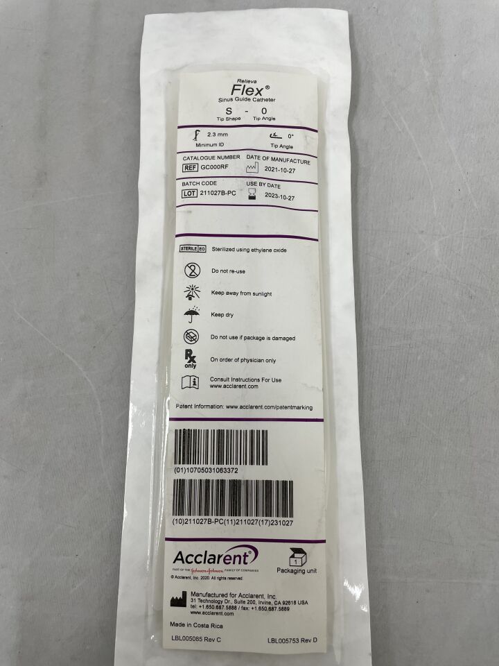 GC000RF - ACCLARENT - Relieva Flex Sinus Guide Catheter 2.3mm 0 Degree Tip Angle, (EA) - ( Expiry Date: 2023-10-27 )
