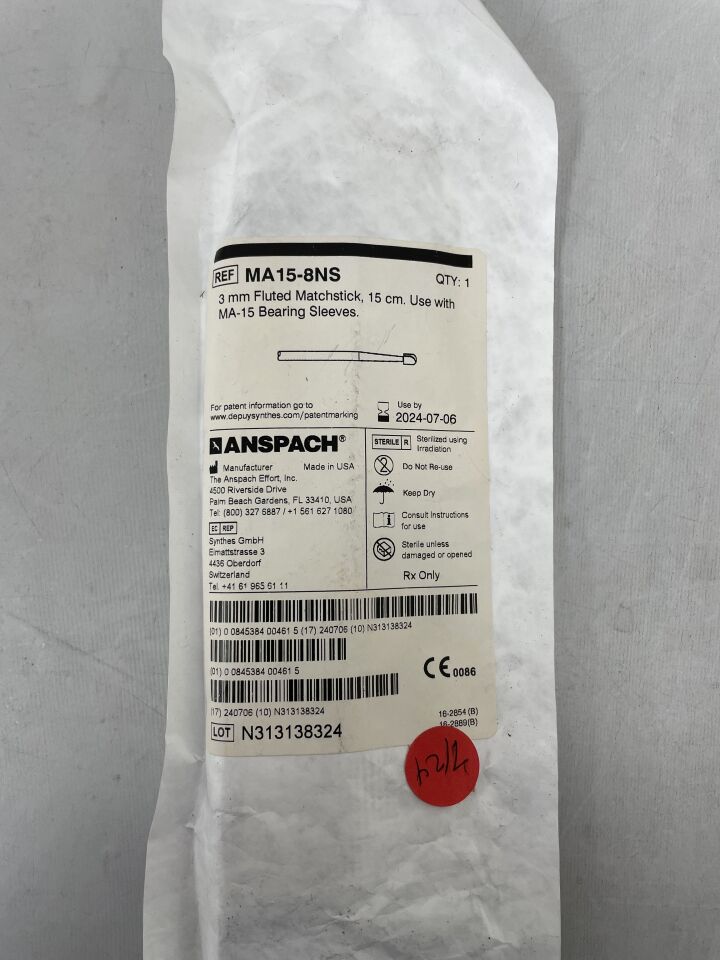 MA15-8NS - ANSPACH - Fluted Matchstick Cutting Burr, 3mm, (EA) - ( Expiry Date: 2024-07-06 )