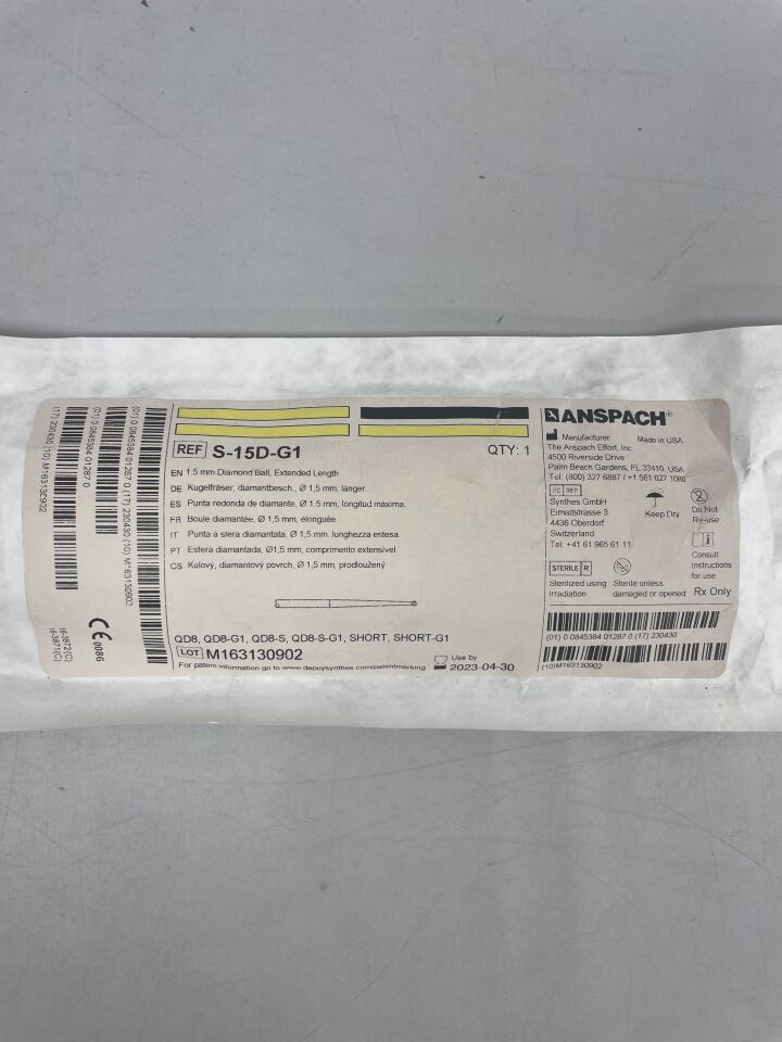 S-15D-G1 - ANSPACH - 1.5 mm Diamond Ball, Extended Length, (EA) - ( Expiry Date: 2024-09-04 )