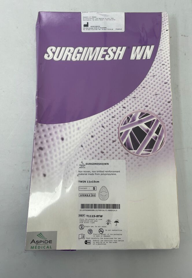T1115-8TW - ASPIDE MEDICAL - Surgimesh WN Non Woven, Non Knitted Reinforcement Material, 11 x 15cm, (BX/5)