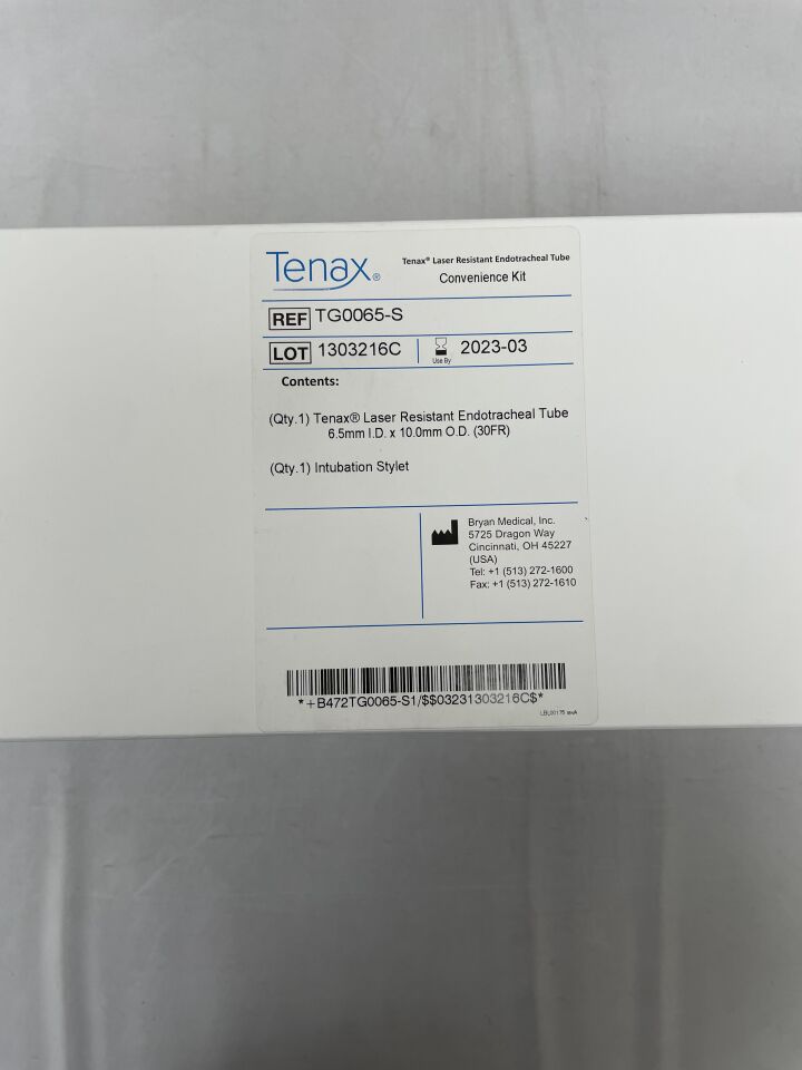 TG0065-S - BRYAN MEDICAL - Tenax Laser Resistant Endotracheal Tube w/Stylet, 6.5 x 10mm, 30Fr, (BX/1) - ( Expiry Date: 2023-03-17 )