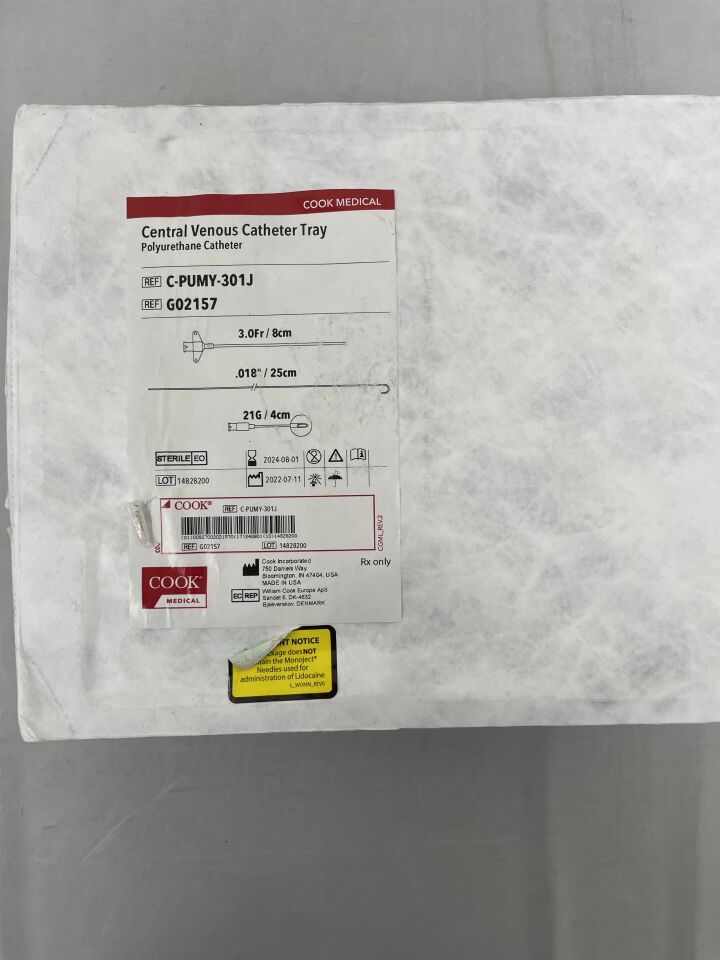 G02157 - COOK - Central Venous Catheter Tray, Polyurethane Catheter, 3F x 8cm, (EA) - ( Expiry Date: 2024-08-01 )