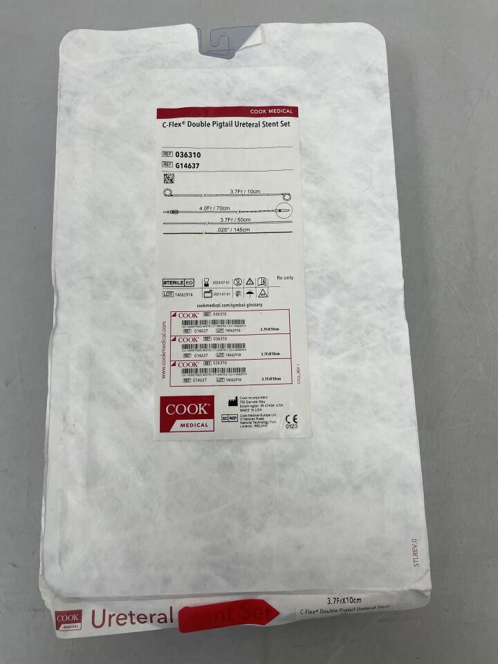 G14637 - COOK - C-Flex Double Pigtail Ureteral Stent Set, 3.7 Fr x 10 cm Length, (EA) - ( Expiry Date: 2024-07-01 )