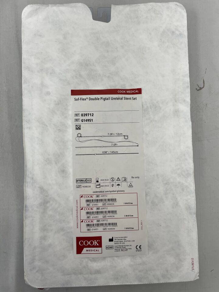 G14951 - COOK - Sof-Flex Double Pigtail Ureteral Stent Set, Smaller Sized w/Tether 7F x 12mm, (EA) - ( Expiry Date: 2024-10-22 )