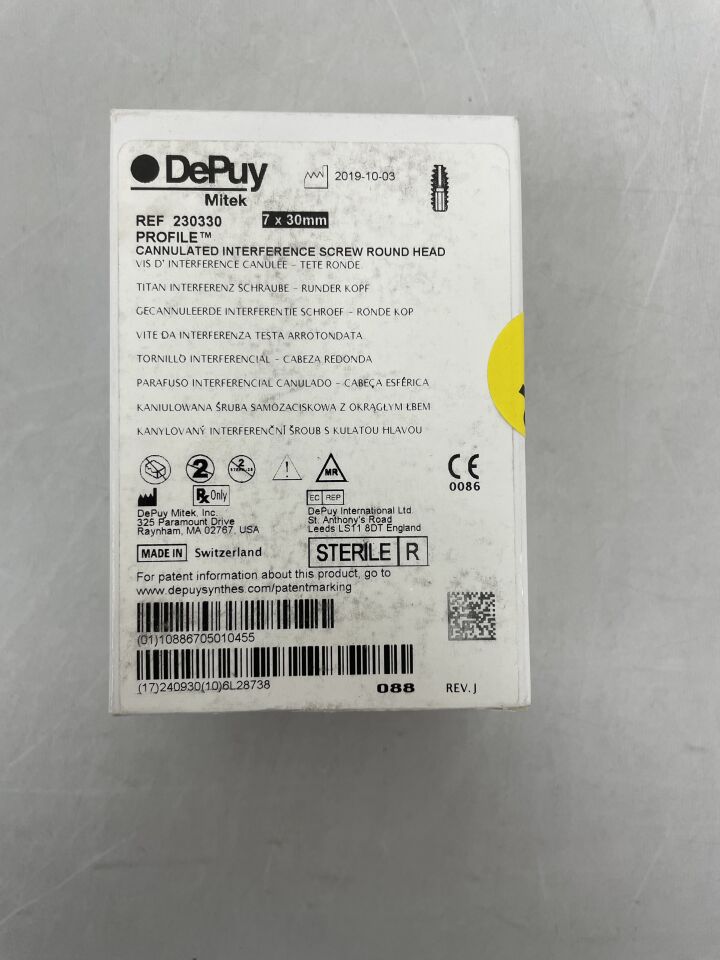 230330 - DEPUY - PROFILE Cannulated Interference Screw Round Head, 7mm x 30mm, (BX/1) - ( Expiry Date: 2024-09-30 )