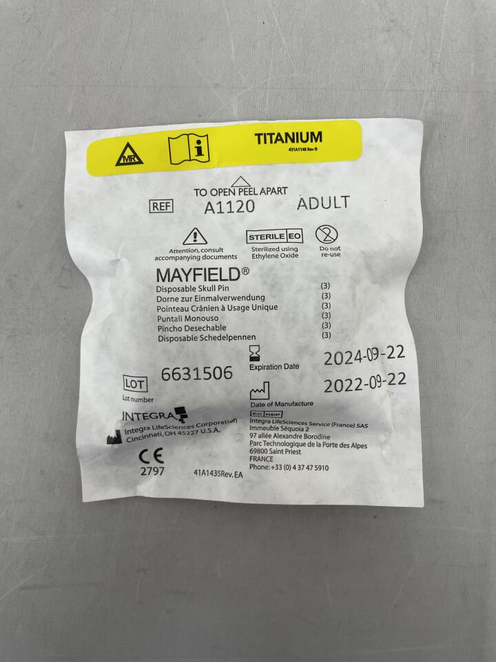 A1120 - INTEGRA - MAYFIELD Titanium Skull Pins, Adult (3 Per Pack), (EA) - ( Expiry Date: 2024-09-22 )