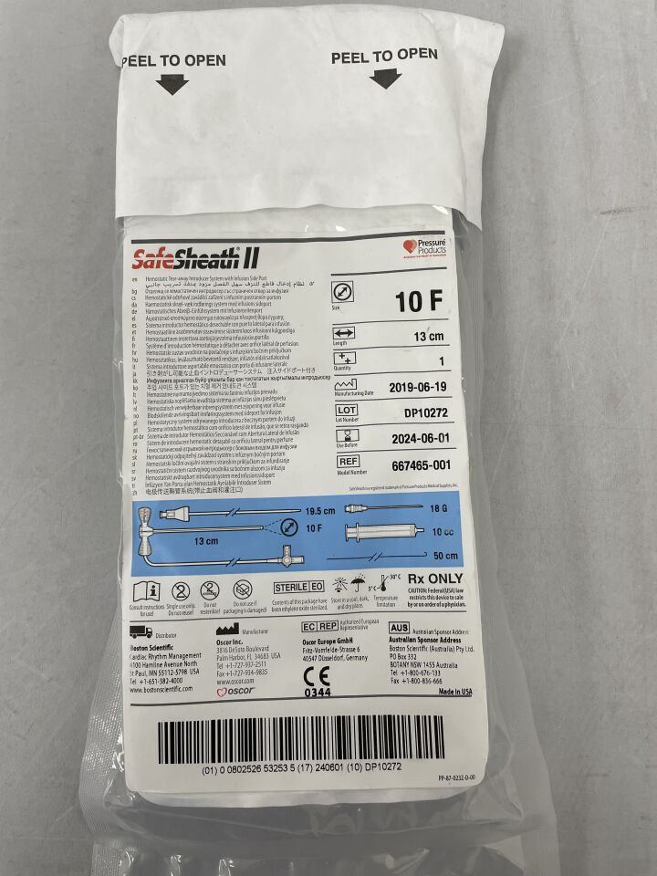 667465-001 - OSCOR - SafeSheath II Hemostatic Tear-Away Introducer With Infusion Side Port, 10F, 13cm, (EA) - ( Expiry Date: 2024-06-01 )