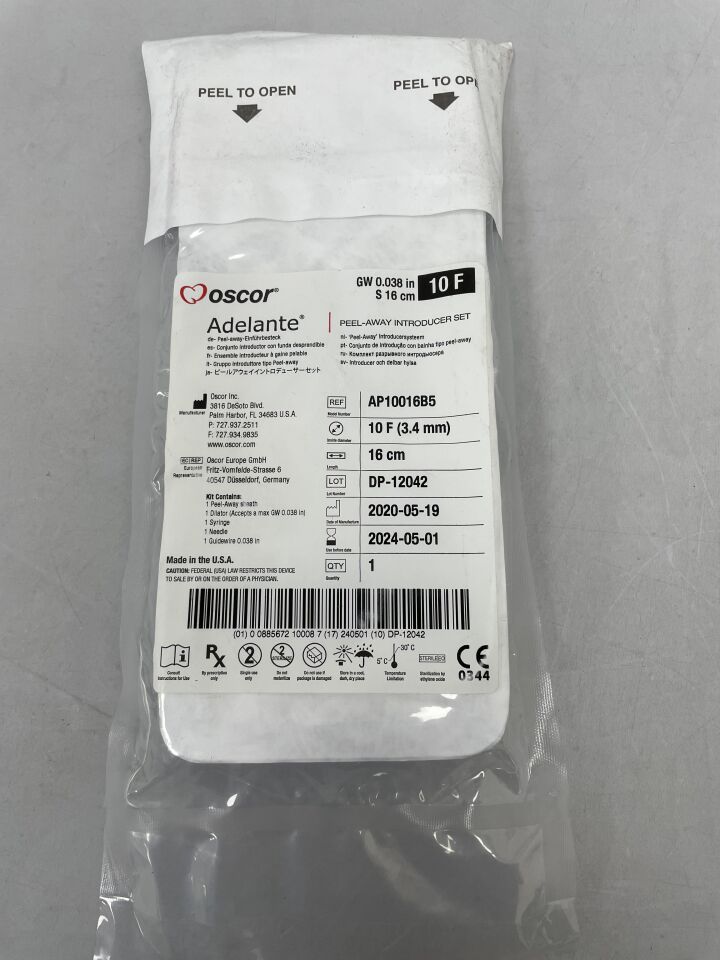 AP10016B5 - OSCOR - Adelante Peel-Away Introducer Set, 10F, (EA) - ( Expiry Date: 2024-05-01 )