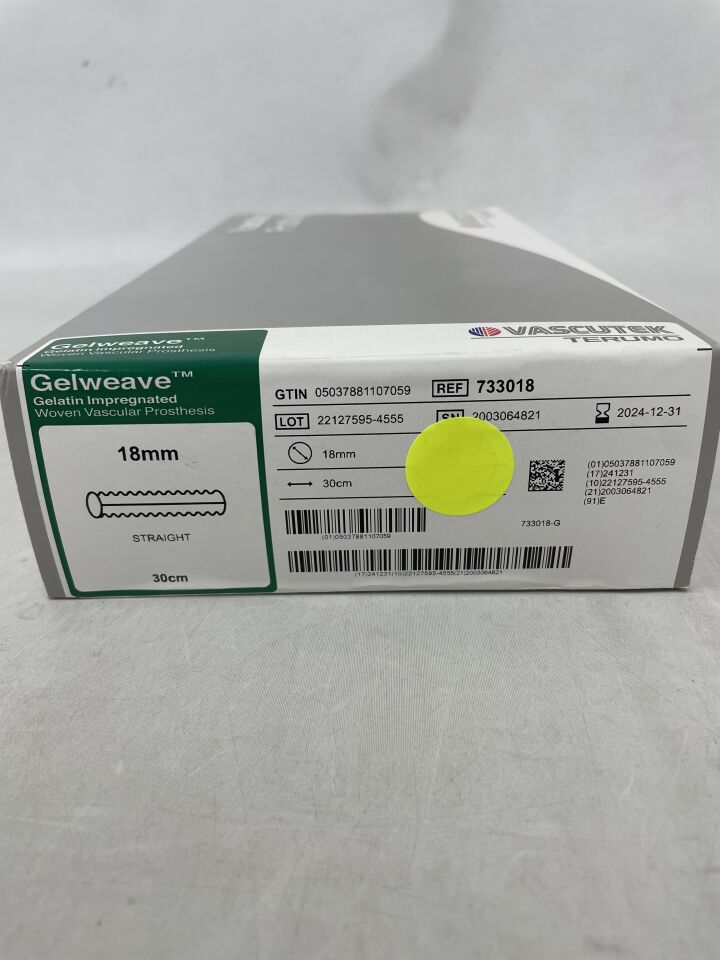 733018 - TERUMO - Vascutek Gelweave Vascular Graft, Straight 18mm x 30cm, (BX/1) - ( Expiry Date: 2024-12-31 )