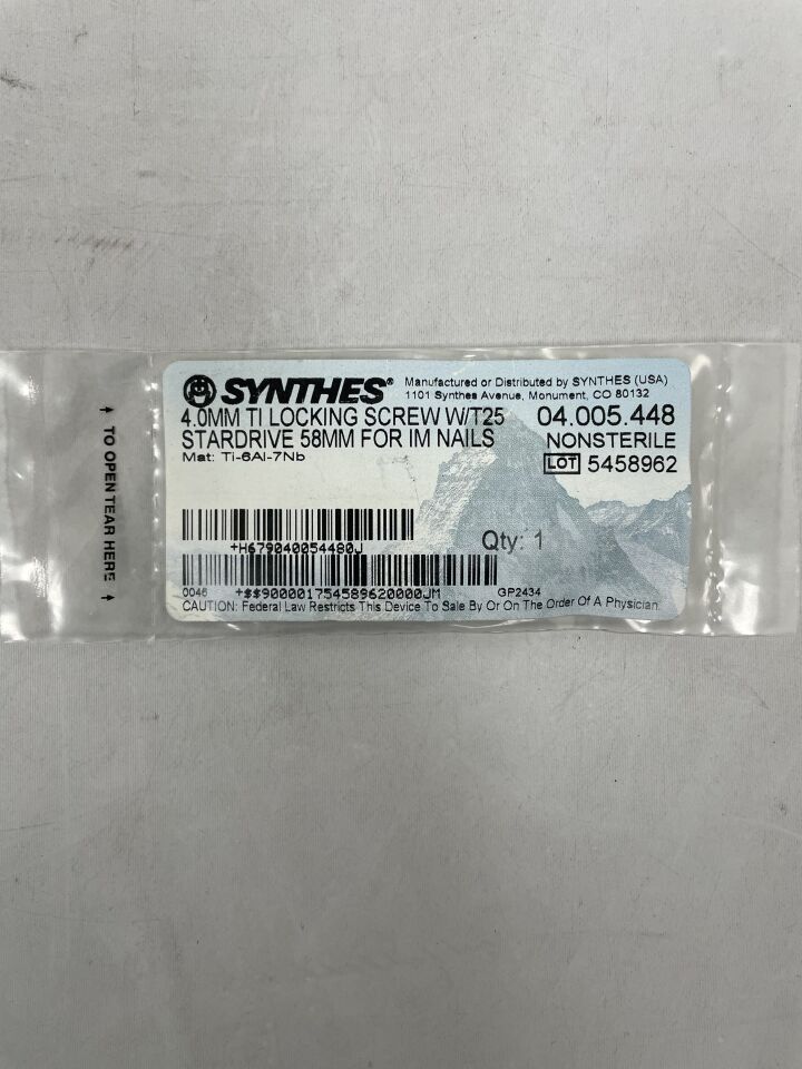 04.005.448 - SYNTHES - 4.0mm ti locking screw w/t25 stardrive 58mm for im nails, (EA) - ( Expiry Date: 2099-12-31 )
