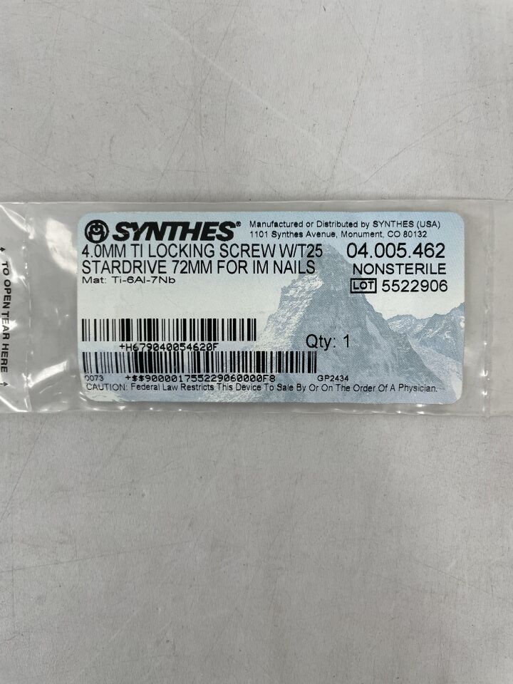 04.005.462 - SYNTHES - Titanium Self-Tapping Locking Screw with T25 StarDrive Recess, 4 x 72mm, (EA) - ( Expiry Date: 2099-12-31 )
