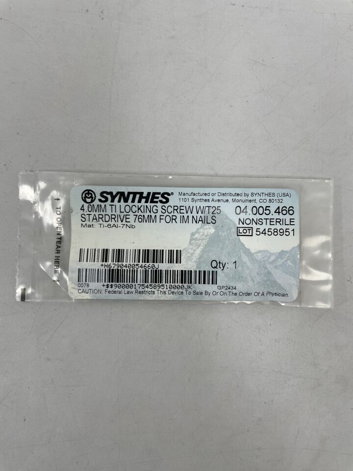 04.005.466 - SYNTHES - Titanium Self-Tapping Locking Screw with T25 StarDrive Recess, 4 x 76mm, (EA) - ( Expiry Date: 2099-12-31 )