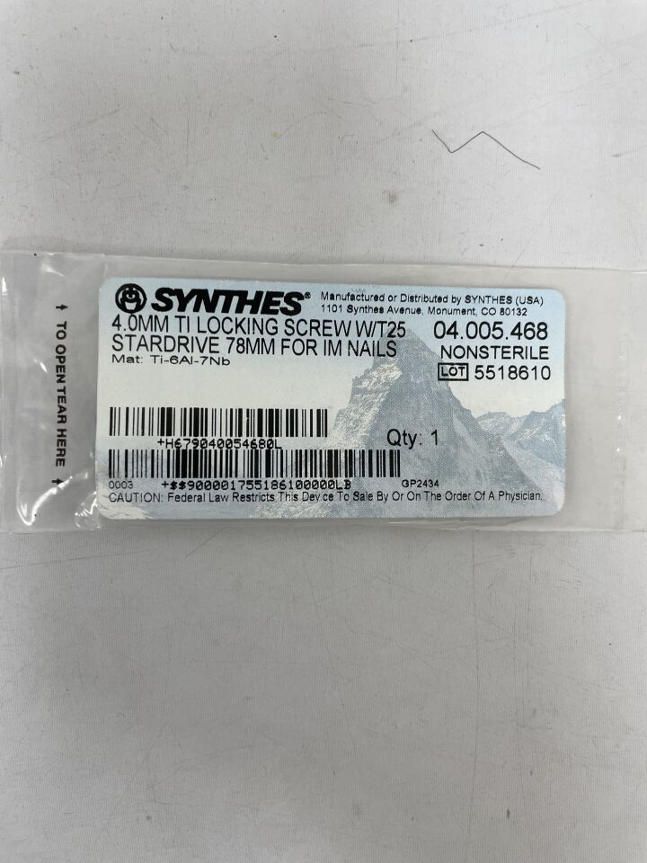 04.005.468 - SYNTHES - Titanium Self-Tapping Locking Screw with T25 StarDrive Recess, 4 x 78mm, (EA) - ( Expiry Date: 2099-12-31 )
