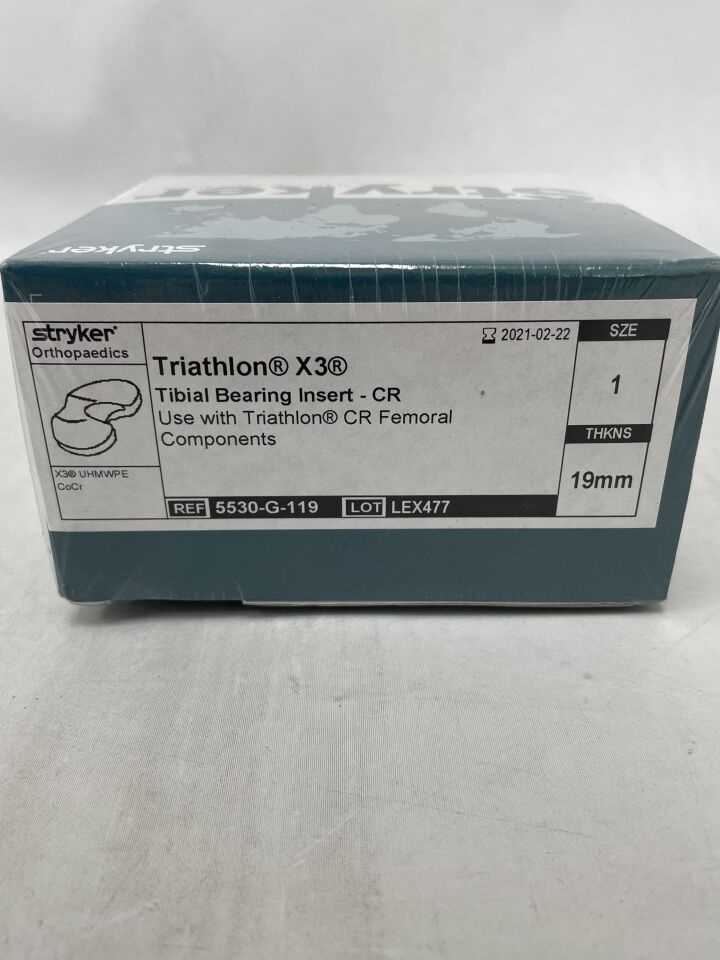 5530-G-119 - STRYKER - Triathlon X3 Tibial Bearing Insert-CR Size: 1, 19mm, (BX/1) - ( Expiry Date: 2021-02-22 )